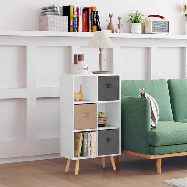HOMCOM Freestanding 6 Cube Unit Cabinet Unit w/ 3 Fabric Drawers Handles Home Office Storage Shelves White Aosom UK