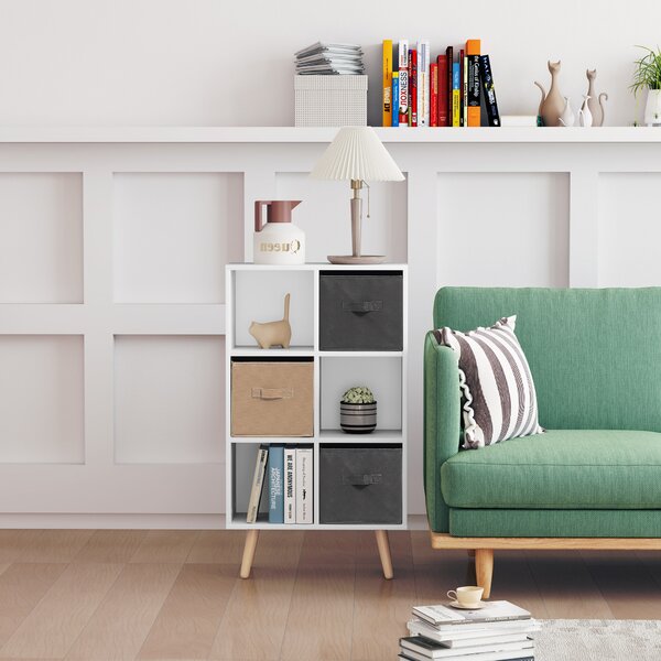 HOMCOM Freestanding 6 Cube Unit Cabinet Unit w/ 3 Fabric Drawers Handles Home Office Storage Shelves White Aosom UK