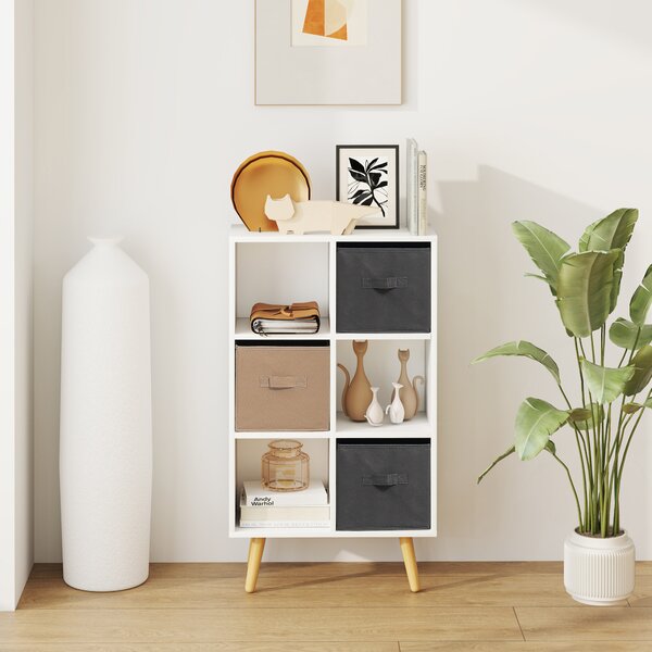 HOMCOM Freestanding 6 Cube Unit Cabinet Unit w/ 3 Fabric Drawers Handles Home Office Storage Shelves White Aosom UK