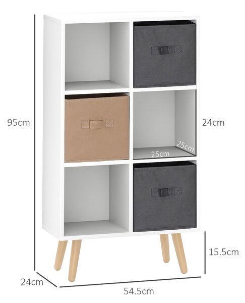 HOMCOM Freestanding 6 Cube Unit Cabinet Unit w/ 3 Fabric Drawers Handles Home Office Storage Shelves White Aosom UK