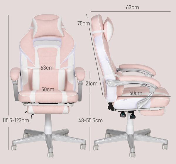 HOMCOM Faux Leather Reclining Gaming Chair, with Footrest - Pink/White Aosom UK