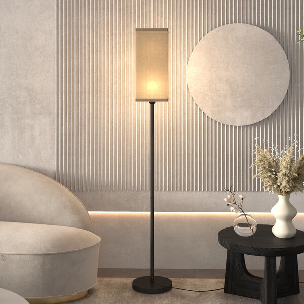 HOMCOM Floor Lamp, Modern Standing Lamp with Linen Shade, Tall Lamps for Living Room, Bedroom, with Foot Switch, Bulb not Included, Black Aosom UK