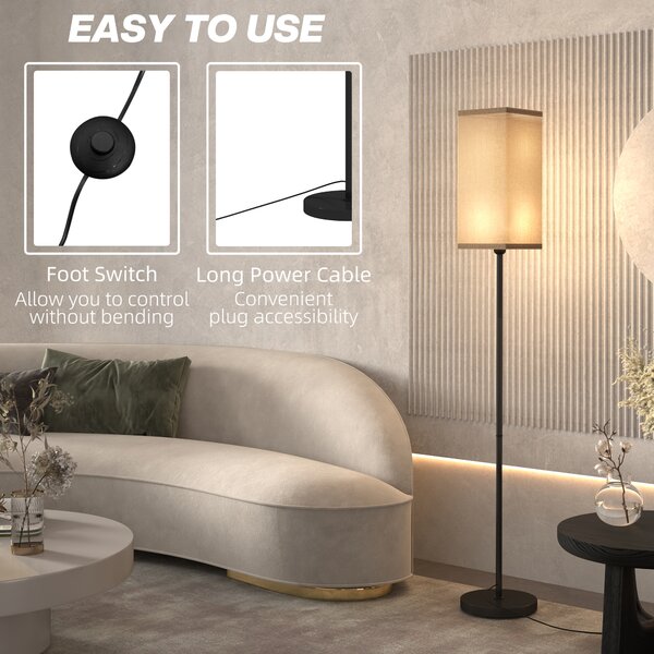 HOMCOM Floor Lamp, Modern Standing Lamp with Linen Shade, Tall Lamps for Living Room, Bedroom, with Foot Switch, Bulb not Included, Black Aosom UK