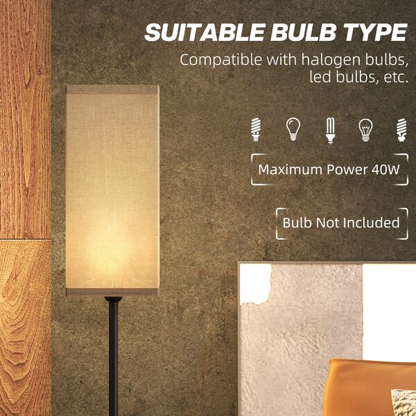 HOMCOM Floor Lamp, Modern Standing Lamp with Linen Shade, Tall Lamps for Living Room, Bedroom, with Foot Switch, Bulb not Included, Black Aosom UK