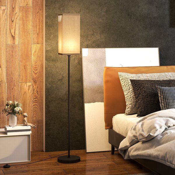 HOMCOM Floor Lamp, Modern Standing Lamp with Linen Shade, Tall Lamps for Living Room, Bedroom, with Foot Switch, Bulb not Included, Black Aosom UK