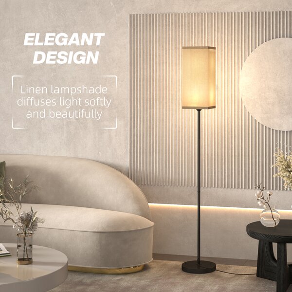 HOMCOM Floor Lamp, Modern Standing Lamp with Linen Shade, Tall Lamps for Living Room, Bedroom, with Foot Switch, Bulb not Included, Black Aosom UK