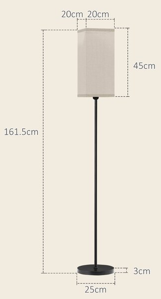 HOMCOM Floor Lamp, Modern Standing Lamp with Linen Shade, Tall Lamps for Living Room, Bedroom, with Foot Switch, Bulb not Included, Black Aosom UK