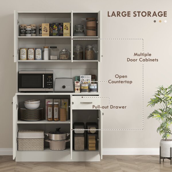 HOMCOM Freestanding Kitchen Pantry Storage Cabinet - White Aosom UK