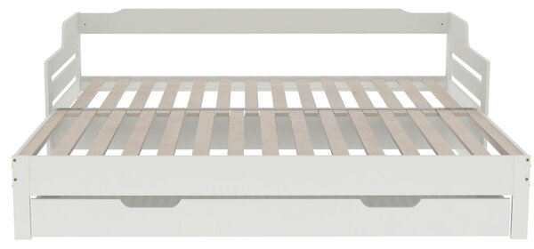 Extendable Sofa Bed with Pull-Out Trundle, Sleeping Sofa with Storage Drawer for Living Room, Bedroom, 194L x 180W x 66H cm, White Aosom.UK