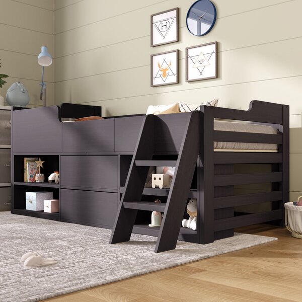 Children's Wooden Mid Sleeper Cabin Bed with Drawers and Shelves Storage, Versatile Bed Frame for Bedroom, 196L x 94W x 92H cm, Taupe Aosom.UK