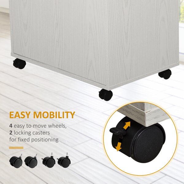 HOMCOM Kitchen Trolley: Mobile Microwave Stand with Storage Cabinets, White Bookcase on Wheels Aosom UK