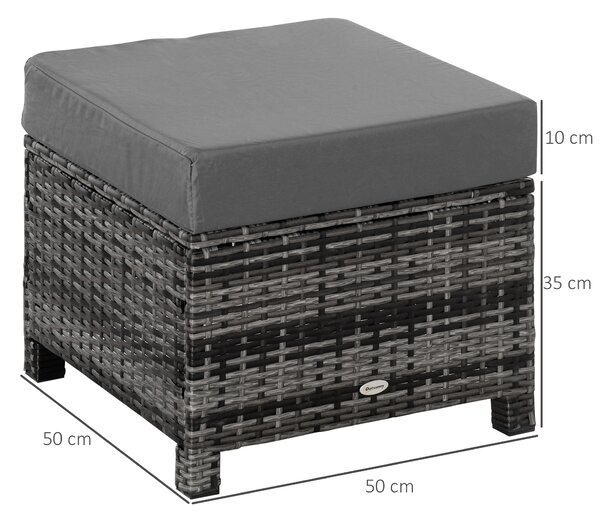 Outsunny Rattan Footstool Wicker Ottoman with Padded Seat Cushion Outdoor Patio Furniture for Backyard Garden Poolside Living Room 50x50x35cm Grey