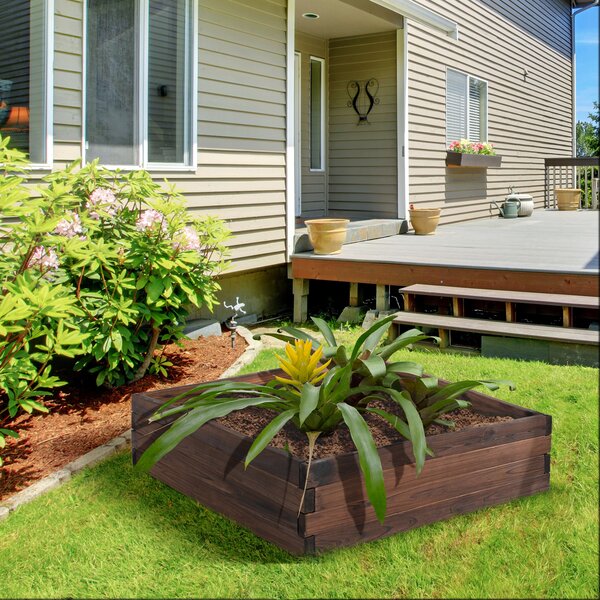 Outsunny Raised Garden Bed Planter Box: Wooden Outdoor Patio Planter for Plant, Flower & Vegetable Growing, 80L x 80W x 22.5H cm Aosom UK