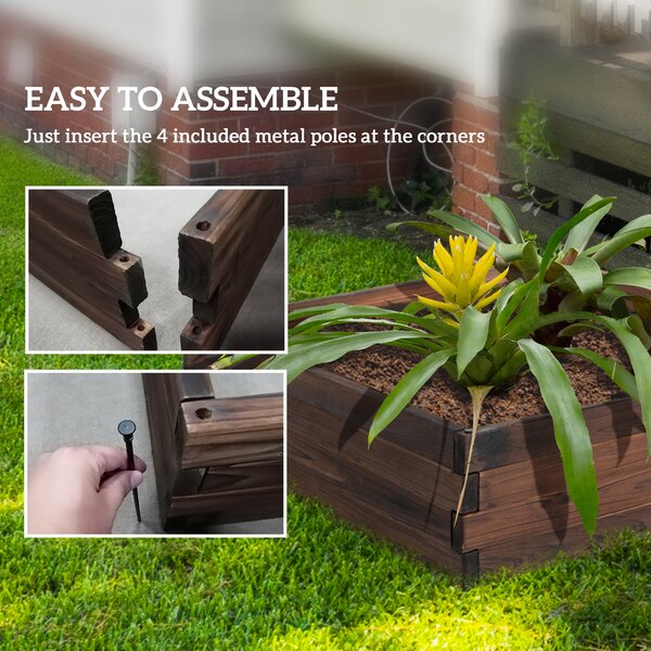 Outsunny Raised Garden Bed Planter Box: Wooden Outdoor Patio Planter for Plant, Flower & Vegetable Growing, 80L x 80W x 22.5H cm Aosom UK