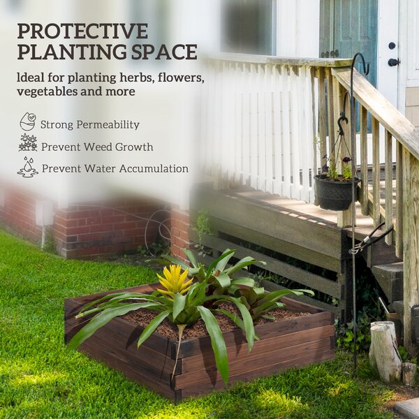 Outsunny Raised Garden Bed Planter Box: Wooden Outdoor Patio Planter for Plant, Flower & Vegetable Growing, 80L x 80W x 22.5H cm Aosom UK