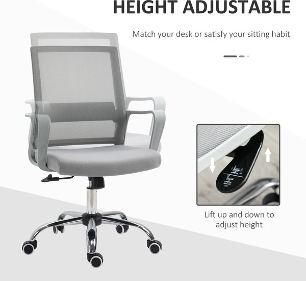 Vinsetto Ergonomic Office Chair, Mesh, with Arms, Adjustable Lumbar Support, Smooth 360° Swivel, Grey Aosom UK
