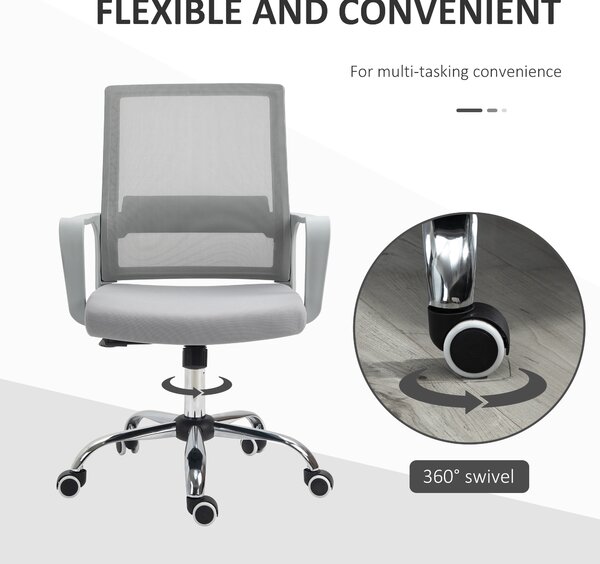 Vinsetto Ergonomic Office Chair, Mesh, with Arms, Adjustable Lumbar Support, Smooth 360° Swivel, Grey Aosom UK