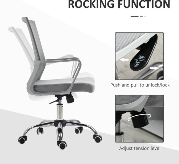 Vinsetto Ergonomic Office Chair, Mesh, with Arms, Adjustable Lumbar Support, Smooth 360° Swivel, Grey Aosom UK