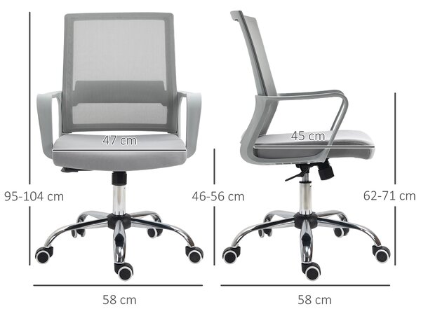 Vinsetto Ergonomic Office Chair, Mesh, with Arms, Adjustable Lumbar Support, Smooth 360° Swivel, Grey Aosom UK