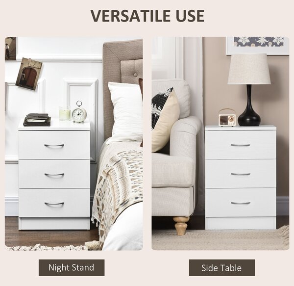 HOMCOM Three-Drawer Simple Bedside Table - White Aosom UK