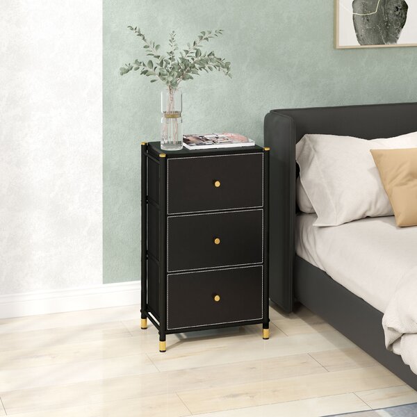 HOMCOM Chest of Drawers, Fabric Dresser with 3 Drawers and Steel Frame, Storage Organizer Unit for Bedroom, Living Room, Hallway, Black Aosom UK