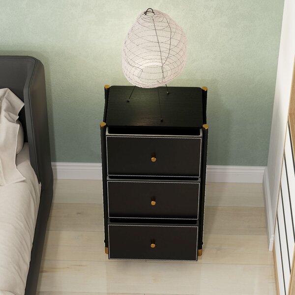 HOMCOM Chest of Drawers, Fabric Dresser with 3 Drawers and Steel Frame, Storage Organizer Unit for Bedroom, Living Room, Hallway, Black Aosom UK