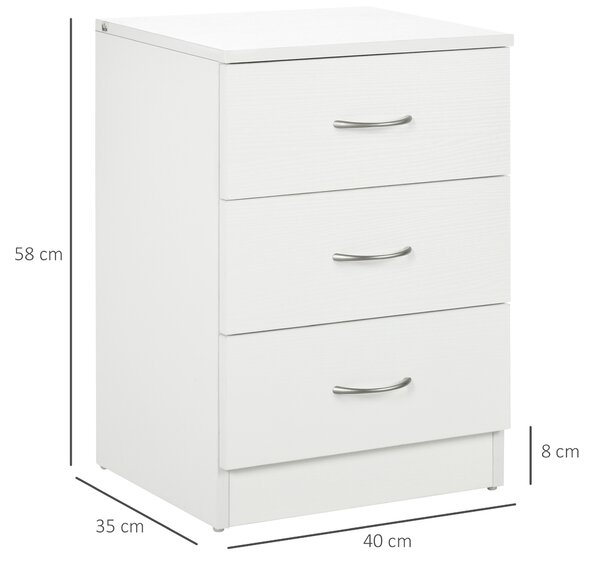 HOMCOM Three-Drawer Simple Bedside Table - White Aosom UK