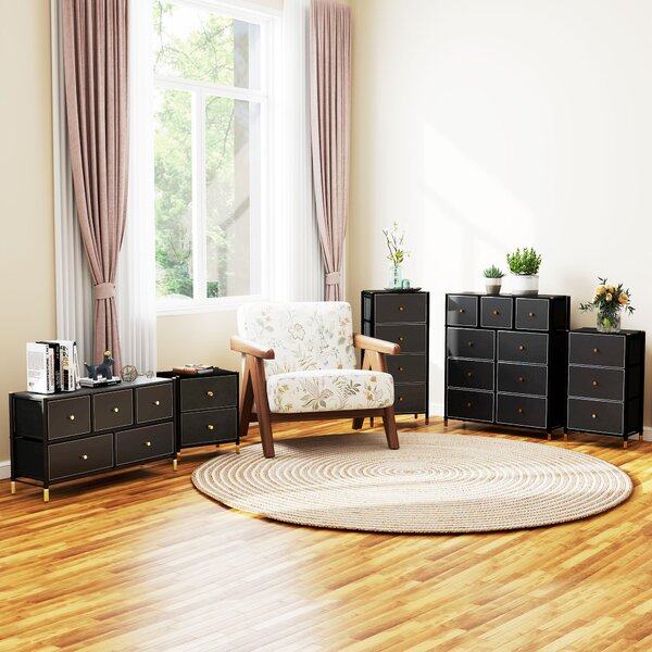HOMCOM Chest of Drawers, Fabric Dresser with 3 Drawers and Steel Frame, Storage Organizer Unit for Bedroom, Living Room, Hallway, Black Aosom UK