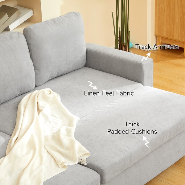 HOMCOM Pull Out Sofa Bed with Storage, 4 Seater Sofa Bed with Reversible Chaise and Side Pockets, Scratch Anti, Light Grey Aosom UK