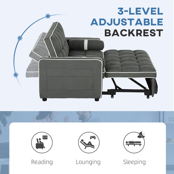 HOMCOM Two-Seater Linen-Look Sofa Bed - Charcoal Grey Aosom UK