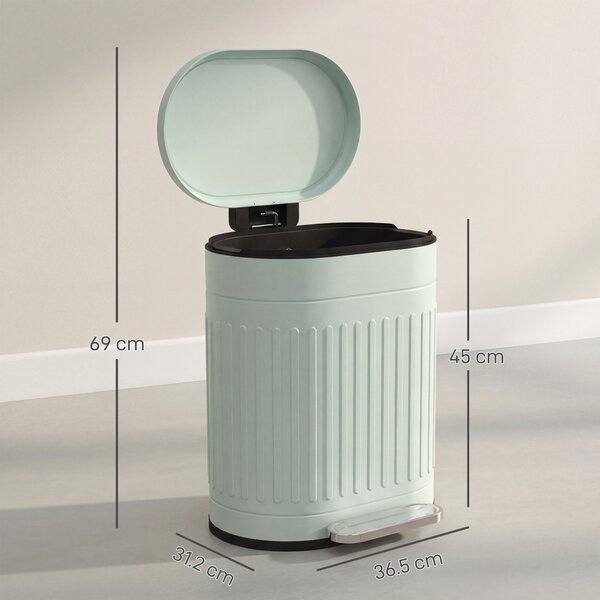 HOMCOM 20L Pedal Bin, Fingerprint-Proof Kitchen Bin with Lid, Removable Inner Bucket, Metal Waste Bin, Light Green Aosom UK