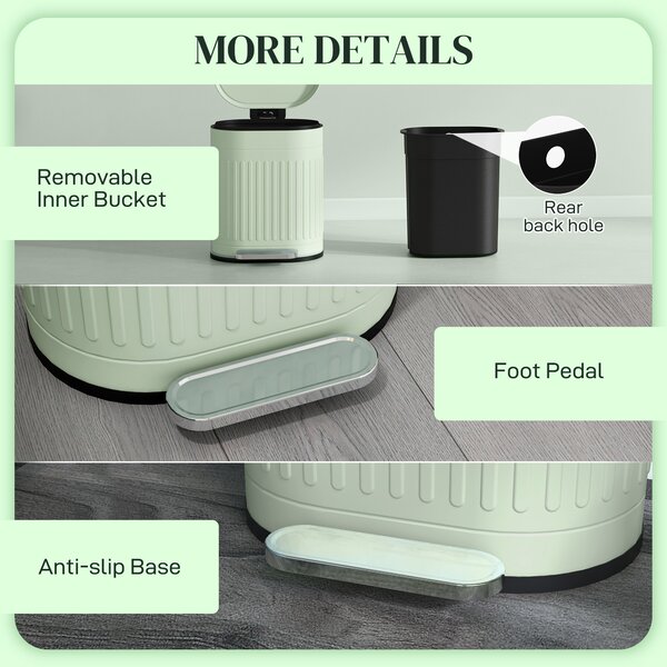 HOMCOM 20L Pedal Bin, Fingerprint-Proof Kitchen Bin with Lid, Removable Inner Bucket, Metal Waste Bin, Light Green Aosom UK