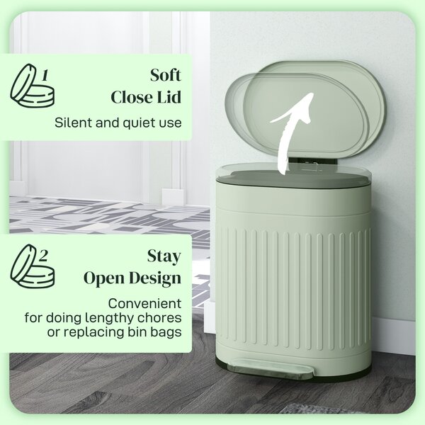 HOMCOM 20L Pedal Bin, Fingerprint-Proof Kitchen Bin with Lid, Removable Inner Bucket, Metal Waste Bin, Light Green Aosom UK