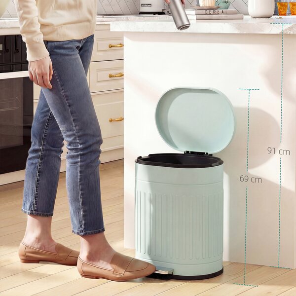 HOMCOM 20L Pedal Bin, Fingerprint-Proof Kitchen Bin with Lid, Removable Inner Bucket, Metal Waste Bin, Light Green Aosom UK