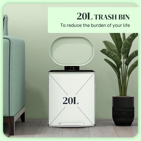 HOMCOM 20L Pedal Bin, Fingerprint-Proof Kitchen Bin with Lid, Removable Inner Bucket, Metal Waste Bin, Light Green Aosom UK