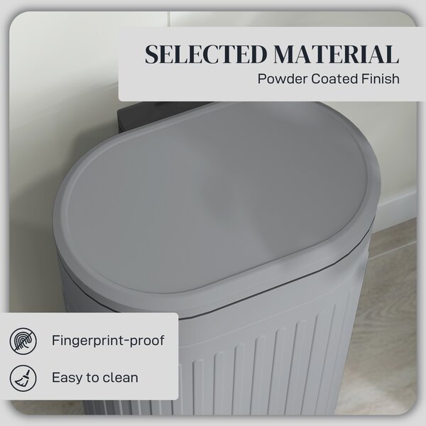 HOMCOM 30 Litre Pedal Bin, Fingerprint Proof Kitchen Bin with Soft-close Lid, Metal Rubbish Bin with Foot Pedal, Grey Aosom UK