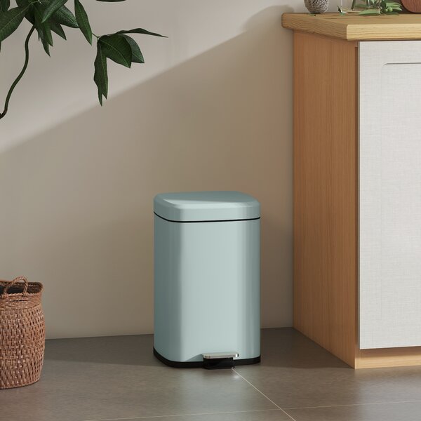 HOMCOM 20L Modern Boxy Metal Home Kitchen Bin - Light Green Aosom UK