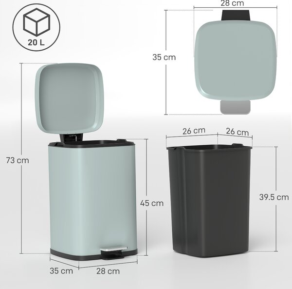 HOMCOM 20L Modern Boxy Metal Home Kitchen Bin - Light Green Aosom UK