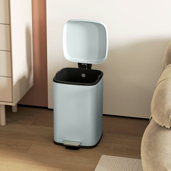 HOMCOM 20L Modern Boxy Metal Home Kitchen Bin - Light Green Aosom UK