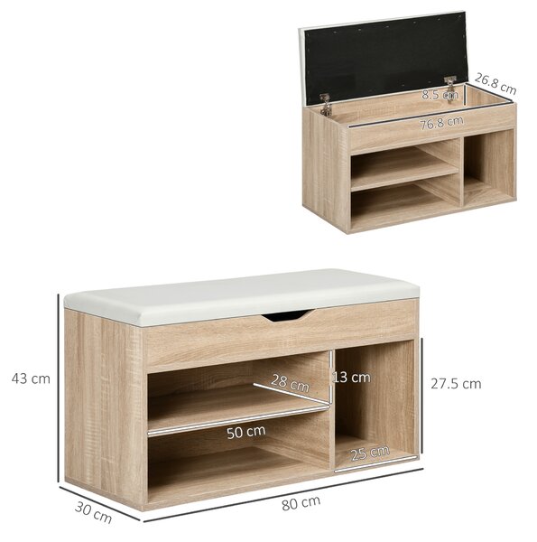 HOMCOM Shoe Storage Bench with Hidden Compartment, Padded Seat Footwear Organiser, Hallway Furniture, Oak Tone Aosom UK