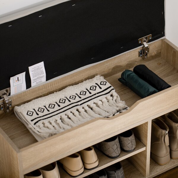 HOMCOM Shoe Storage Bench with Hidden Compartment, Padded Seat Footwear Organiser, Hallway Furniture, Oak Tone Aosom UK