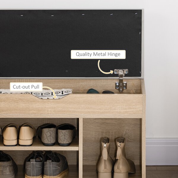 HOMCOM Shoe Storage Bench with Hidden Compartment, Padded Seat Footwear Organiser, Hallway Furniture, Oak Tone Aosom UK