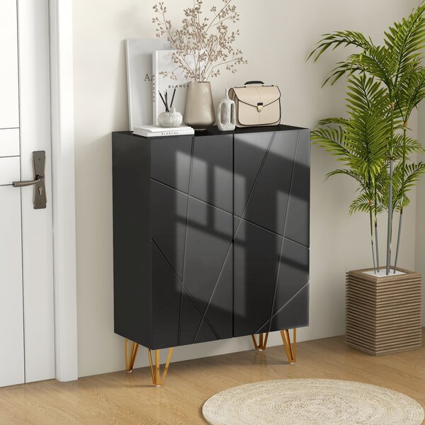 HOMCOM Narrow Shoe Storage Cabinet with Soft-Close Hinges and Adjustable Shelves for 15-20 Pairs of Shoes, Black Aosom UK