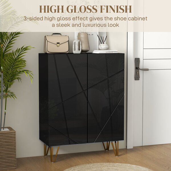 HOMCOM Narrow Shoe Storage Cabinet with Soft-Close Hinges and Adjustable Shelves for 15-20 Pairs of Shoes, Black Aosom UK