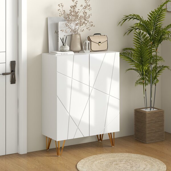HOMCOM Narrow Shoe Storage Cabinet with Soft-Close Hinges and Adjustable Shelves for 15-20 Pairs of Shoes, White Aosom UK