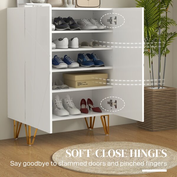 HOMCOM Narrow Shoe Storage Cabinet with Soft-Close Hinges and Adjustable Shelves for 15-20 Pairs of Shoes, White Aosom UK