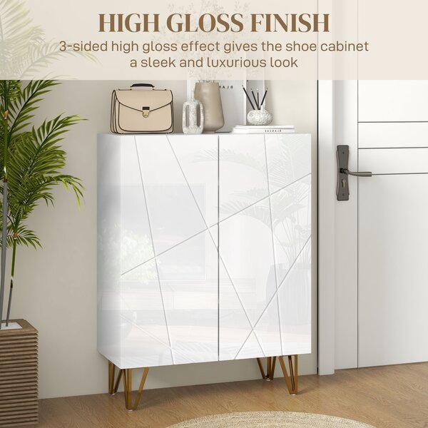 HOMCOM Narrow Shoe Storage Cabinet with Soft-Close Hinges and Adjustable Shelves for 15-20 Pairs of Shoes, White Aosom UK