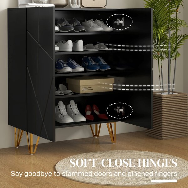 HOMCOM Narrow Shoe Storage Cabinet with Soft-Close Hinges and Adjustable Shelves for 15-20 Pairs of Shoes, Black Aosom UK