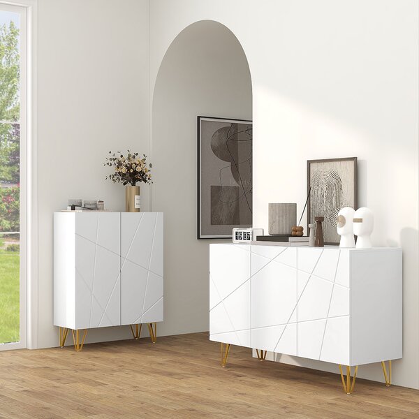 HOMCOM Storage Cabinet with High Gloss Front, Freestanding Sideboard with Adjustable Shelves, Soft-Close Doors and Gold Tone Hairpin Legs Aosom UK