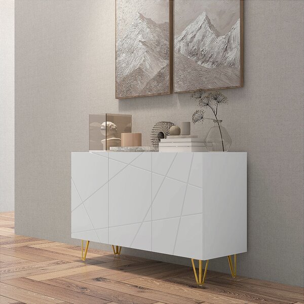 HOMCOM Storage Cabinet with High Gloss Front, Freestanding Sideboard with Adjustable Shelves, Soft-Close Doors and Gold Tone Hairpin Legs Aosom UK
